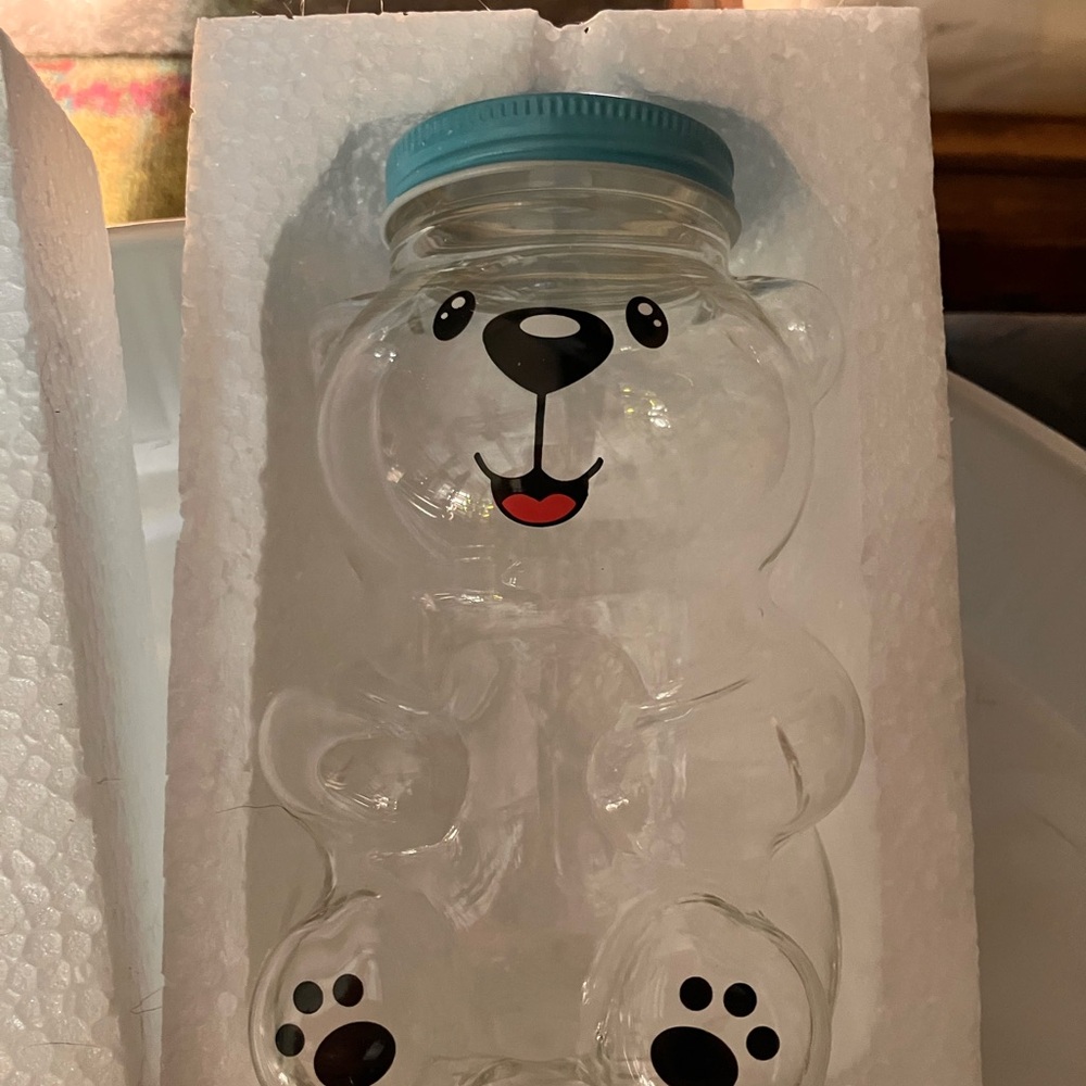 Clear Bear-Shaped Drinking Cup with Blue Lid - Picture 2 of 5